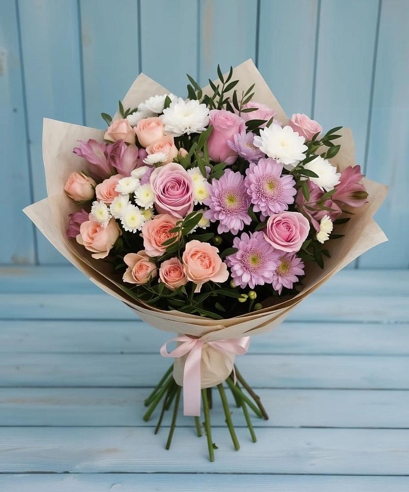 Букет цветов из: Хризантемы, Розы и Альстромерии в Старокорсунской