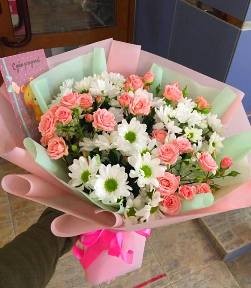 Букет цветов из: Розы и Хризантемы в Старокорсунской