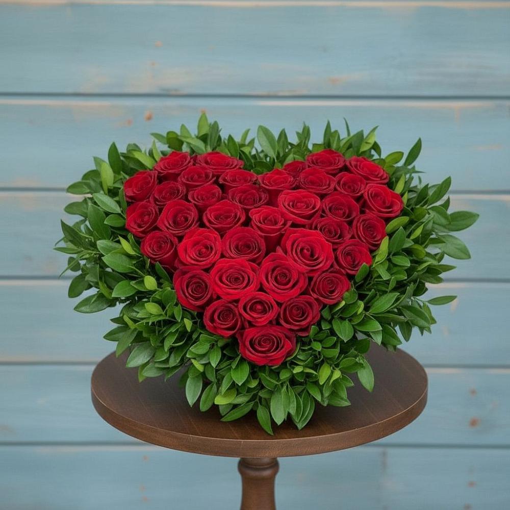 Цветочная композиция из Розы в виде сердца в Старокорсунской