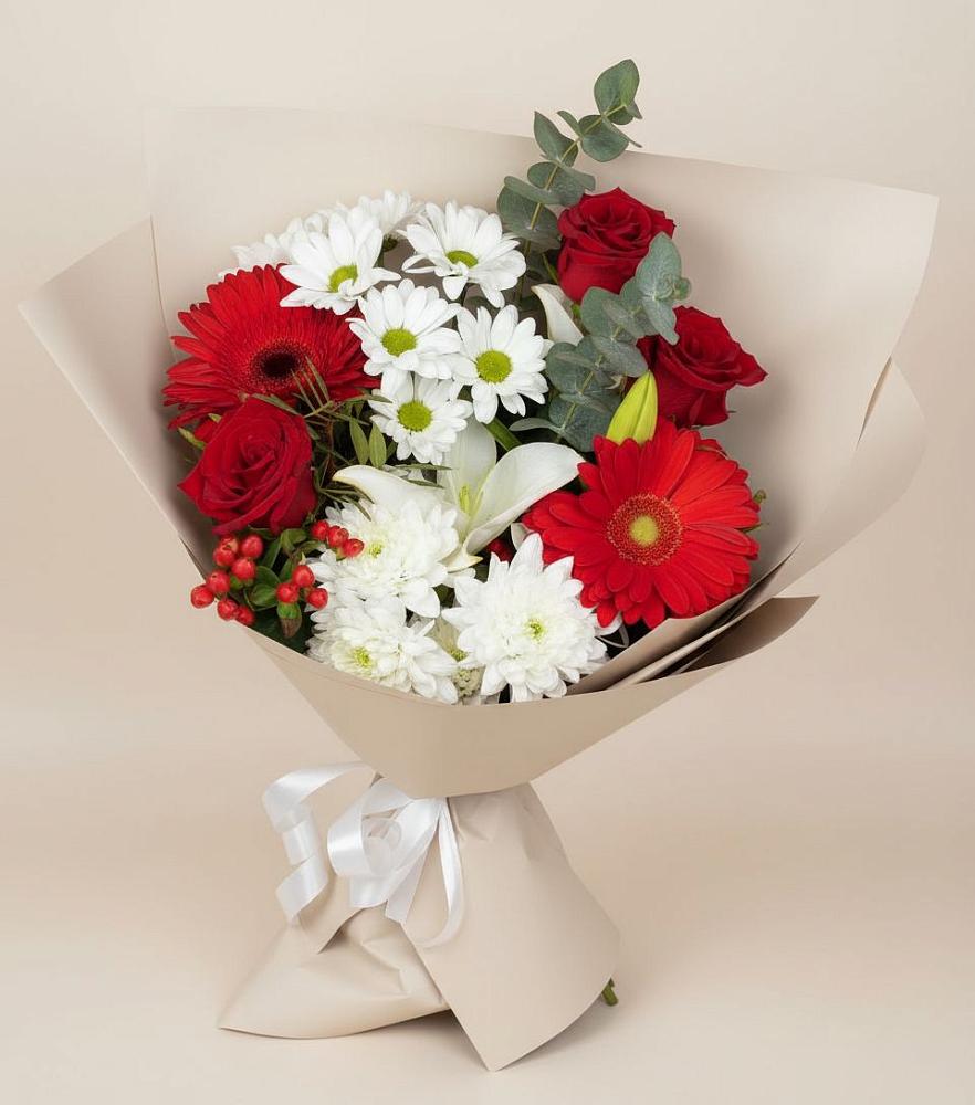 Букет цветов из: Розы, Хризантемы, Герберы и Лилии в Старокорсунской