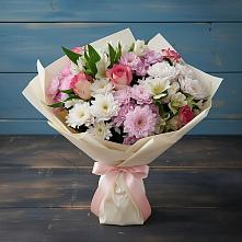 Букет цветов из:  Хризантемы, Альстромерии и Розы в Старокорсунской