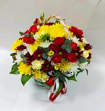 Цветочная композиция из Хризантемы и Розы в корзине #REPLACE_PRED# Старокорсунской