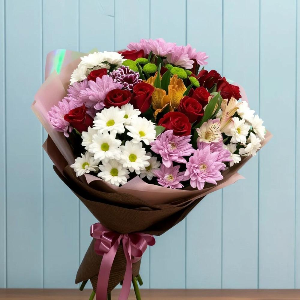 Букет цветов из: Розы, Хризантемы и Альстромерии в Старокорсунской